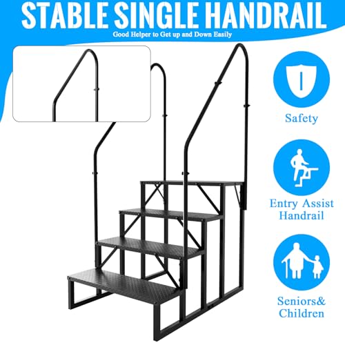 4 Step RV Stairs with 2 Handrails, 660LBS Heavy Duty Anti‑Slip Metal Steps, Detachable Outdoor Stairs for Hot Tub, 5th Wheel, Pool, Mobile Home, Porch, Pet Steps(2 handrails) - style: 4 handrails Step