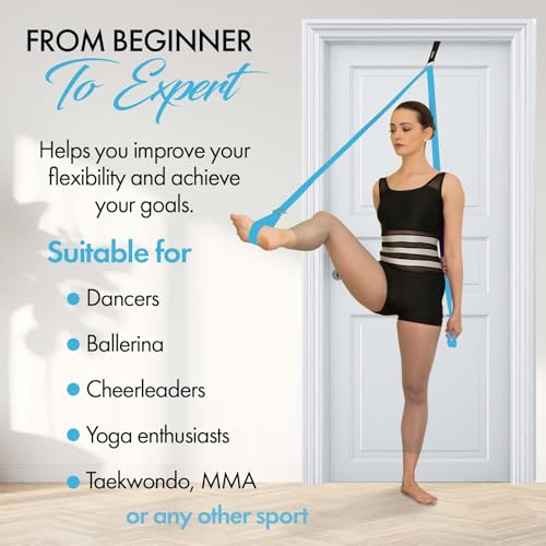 Stretching Strap With Door Anchor - Stretching Equipment to Improve Legs Flexibility - Splits Trainer For Home Ideal In Ballet, Dance, Cheerleading, Taekwondo, Yoga, Pole Dancing & Gymnastics - color: Light Blue
