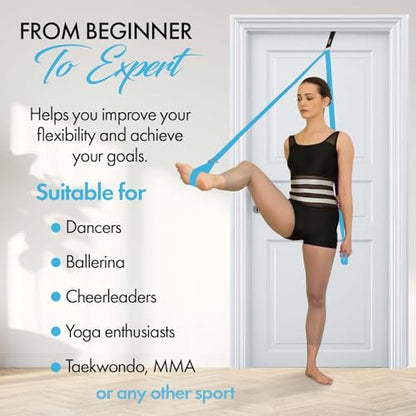 Stretching Strap With Door Anchor - Stretching Equipment to Improve Legs Flexibility - Splits Trainer For Home Ideal In Ballet, Dance, Cheerleading, Taekwondo, Yoga, Pole Dancing & Gymnastics - color: Light Blue