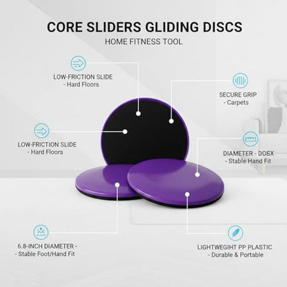 Purple Core Slider Gliding Disc for Home Workouts, 6.8-Inch PP Plastic Exercise Tool for Hardwood Floors and Carpet (1 Pack)