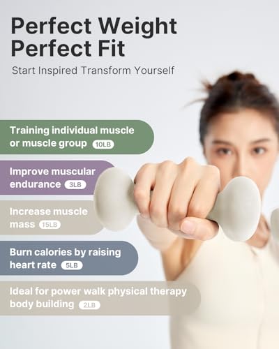 YOTTOY Weights Dumbbells Set for Women,2-15 Pound Dumbbells Set of 2, Non-Slip Hand Weights for Home Workouts, Portable Strength Training Neoprene dumbbell