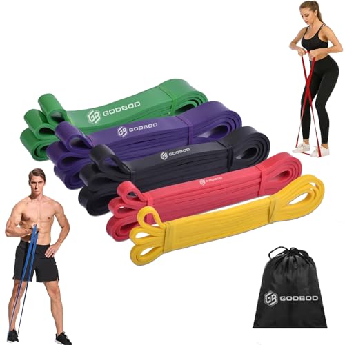 Resistance Bands Set – 5 Long Loop Bands for Home Workouts, Pull-Ups, Physical Therapy & Recovery – Heavy to Light Exercise Bands with Carry Bag – Durable Fitness Bands for Men & Women