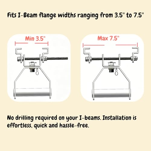 I-Beam Mount Multi-Grip Pull-Up Bar Adjustable Heavy Duty Chin Up Handles for Home Gym, Fits 3.5"-7.5" I-Beam Flange Strength Fitness Training Equipment Load up to 400 LBS - Patent Pending