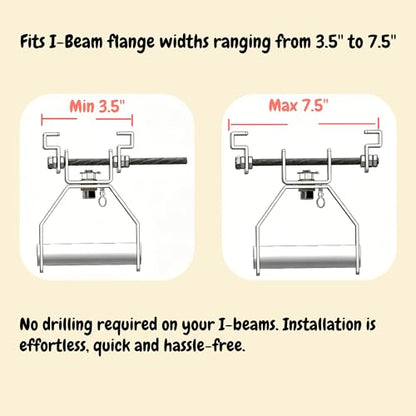 I-Beam Mount Multi-Grip Pull-Up Bar Adjustable Heavy Duty Chin Up Handles for Home Gym, Fits 3.5"-7.5" I-Beam Flange Strength Fitness Training Equipment Load up to 400 LBS - Patent Pending