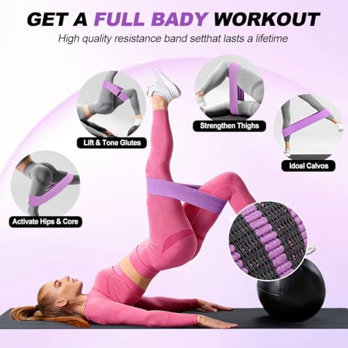 Fabric Resistance Bands for Working Out, Fabric Booty Bands for Legs and Butt with Stretching Strap Included, Non-Slip Glute Bands for Yoga Pilates Home Fitness