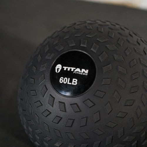 Titan Fitness Rubber Tread Slam Ball, Dead Bounce, Weight Workout - Throw, Catch, Slam, Twist - style: 60 lb