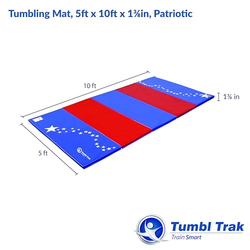 Tumbl Trak Gymnastics Folding Tumbling Panel Mat - color: Patriotic, size: 5'x10'x1.38"