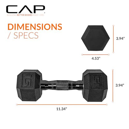 CAP 50 lbs Coated Dumbbell Set | Multiple Styles - color: Black handles, style: 10LBx2, 15lbx2 Set
