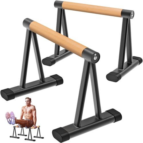 Dolibest Push Up Bar, 12'' High Parallettes Bars with 8 Rubber Feet & Foam Handle, Dip Bars with Stable Triangle Base for Calisthenics, Handstand, Gym & Home Exercise, Easy Assembly (600LB)