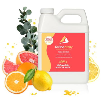 SwaytAway Fitness Mat Cleaner Concentrate – 32oz/Make 4 Gal - No-Slip No-Residue Citrus Essential Oil Formula – USA Made Aromatherapy Yoga Mat Spray for Home & Studio – Natural Cleaning Solution