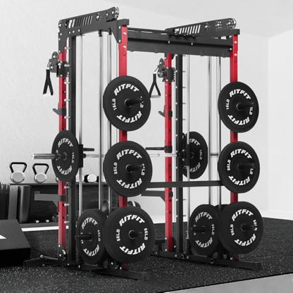 RitFit M1 Pro Smith Machine Cable Crossover Power Cage Home Gym - color: RED, size: M1 PRO
