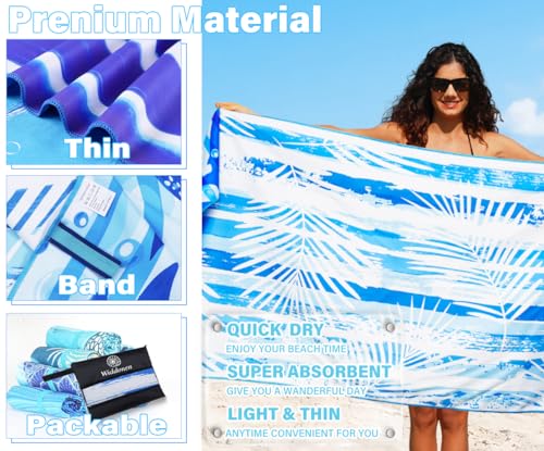 Widdonen Microfiber Beach Towel,Compact 2 Pack-71x32 Inch with Bag Travel - color: 2 Pack Blue Peank Leaves Dream World