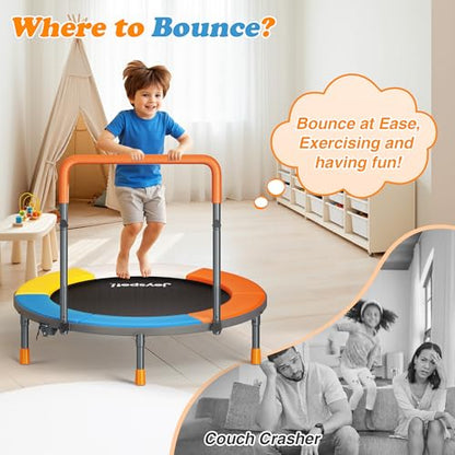 Premium 3FT Foldable Toddler Trampoline for Kids Ages 3-6, 36 Inch ASTM Certified Mini Trampoline with Adjustable Handle, 100 lbs Capacity, Quiet Elastic Bands, Safe for Indoor Outdoor Use