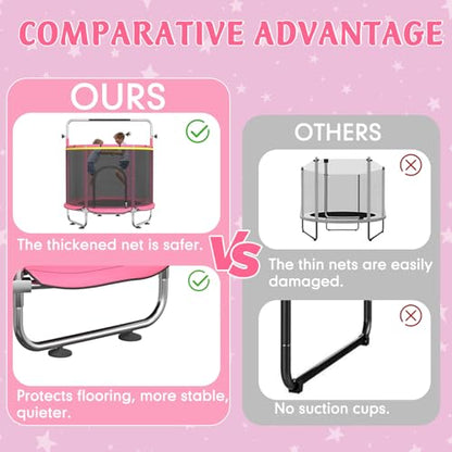 Trampoline for Kids, 55" Indoor & Outdoor Toddler Trampoline, Anti-Rollover Bottom Kids Toys with Adjustable Gymnastics Bars, Toddler Swing, Basketball Hoop