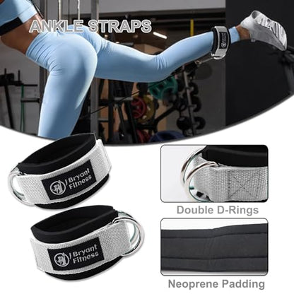 J Bryant Barbell Pad Set with 2 Ankle Straps for Cable Machines Hip Resistance Band Weight Lifting Straps Thick Cushion Hip-Thrusts Pad with Carry Bag for Squats Bench Press Workout - color: grey set