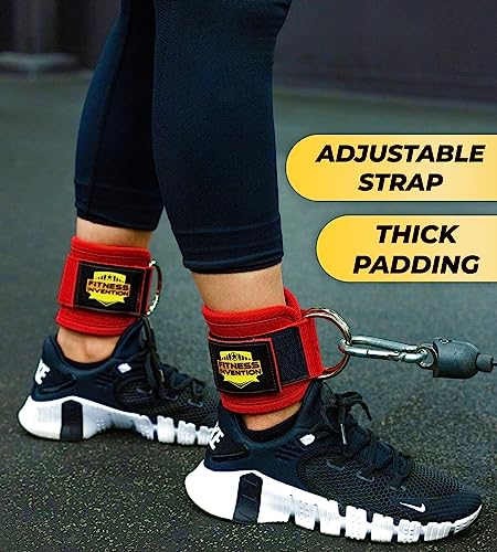 Fitness Invention Ankle Straps for Cable Machines (Pair) – Adjustable Padded Ankle Cuffs for Glute & Leg Workouts – Kickbacks, Leg Extensions, Hip Abductors & Lower Body Exercises
