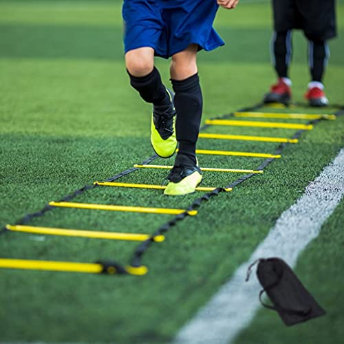 12 Rungs Agility Ladder Set, Training Ladder with Steel Stakes and Carry Bag for Soccer, Speed Fitness Feet Training - color: 1 Pack-Yellow