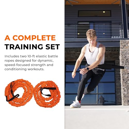 Son of The Beast Elastic Battle Ropes | Dual Safety Sleeved Resistance Bands Rope for Strength Training, Agility Work, and Full Body Workout