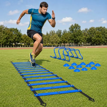 Agility Training Equipment, Speed Training Equipment, Agility Ladder Training, 12-Piece Multicolor PVC, Customizable for Football, Soccer, Basketball - style: Training Set 02 - All Blue soc