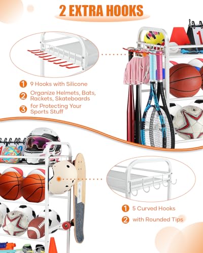 EXTCCT Garage Sports Equipment Organizer - Rolling Ball Storage with Wheels - color: White