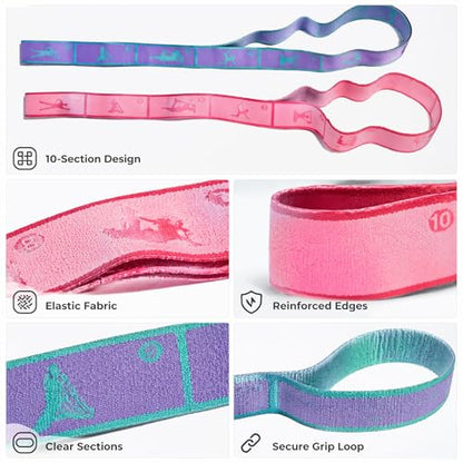 2-Pack 10-Level Fitness Resistance Band 46.4" x 1.57", Digital Markings & Body Chart - Stretching Bands for Yoga, Pilates, Dance Warm-Ups & Home Workouts