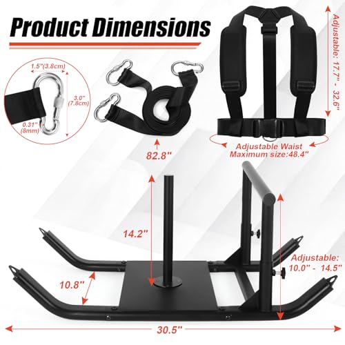Workout Fitness Sled, Weighted Sleds Push Gym Equipment for Adults & Kids, Compatible with 1" & 2" Weight Plates, Multi-Purpose Sled for Outdoor or Home Fitness Training