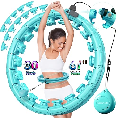 30/24/12 Knots, Upgraded Magnetic Lock Weighted Hula Hoop for Kids Adults Weight Loss, Infinity Hoop Plus Size, Home Indoor Outdoor, Fitness Exercise, Abdominal Toner - color: Light Green-30 Knots 61"