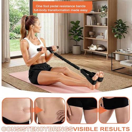 Durable Pedal Resistance Band with Handle, Thickened Latex Tubes and Soft Foam Fabric Foot Pedal, Sit Up Exercise Equipment Portable Unisex Resistance Exercise Bands(Black + Orange)