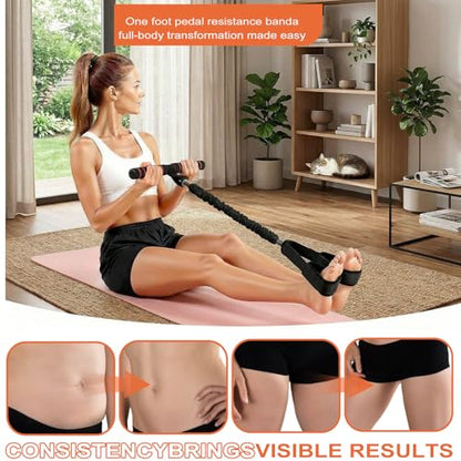 Durable Pedal Resistance Band with Handle, Thickened Latex Tubes and Soft Foam Fabric Foot Pedal, Sit Up Exercise Equipment Portable Unisex Resistance Exercise Bands(Black + Orange)