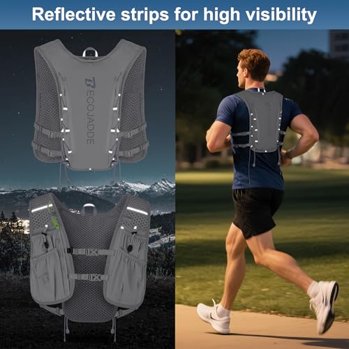 BECOJADDE Running Vest for Women Men, 5L/6L Lightweight Hydration Backpack Running Pack for Marathon, Trail, Cycling, Hiking, Jogging - color: Gray