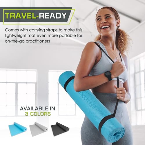 ProsourceFit Classic Yoga Mat 1/8” (3mm) Thick, Extra Long 72-Inch Lightweight Fitness Mat with Non-Slip Grip for Yoga, Pilates, Exercise - color: Aqua