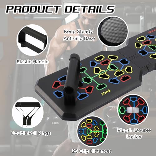 Push Up Board, Foldable Push Up Bar with Resistance Bands, Portable Home Gym Workout Equipment, Multi-Functional Pushup Stands for Full Body Strength Training & Chest Muscle Exercise