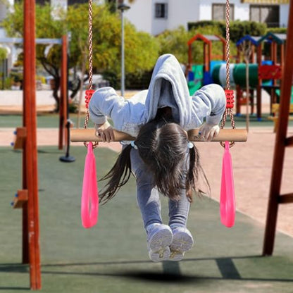 PELLOR Trapeze Bar Gym Rings -Trapeze Swing Bar for Playground Wooden Swing Set with Adjustable Rope Kit Equipment for Children Adult - color: Pink