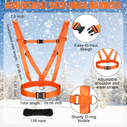 2 Set Thickened Tear-Resistant Deer Drag Sled Game Glide Heavy Duty Deer Cart Game Hauler for Hunting with Storage Bag, 2 Dual Harness Elk Drag with Rope for Hauling Elk Turkeys