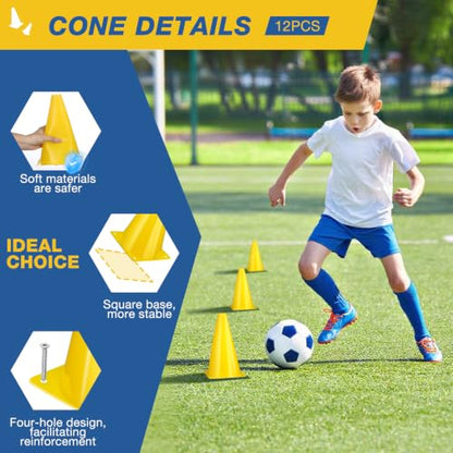 12pcs Cones 9 Inch Soccer Cones and Plastic Traffic Cones, Durable Cones for Sports Training, Ideal for Soccer, Basketball, Football, Skating, and Agility Drills Practice - color: yellow