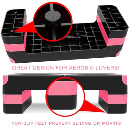 Aerobic Exercise Step, Adjustable Aerobic Stepper for Exercise, Workout Step Platform, Step Up Box, 26.5" Step Deck with 4” 6” 8” Adjustable Height Risers, Women Home Gym Fitness