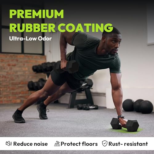 HANDBODE Rubber Coated Hex Dumbbell Set, 90-640 lb - size: 105 lb Set (Pair of 15, 17.5, 20 lb)