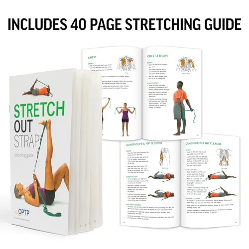 OPTP The Original Stretch Out Strap XL with Exercise Book, USA Made Stretch Out Straps for Physical Therapy, Yoga Stretching Strap or Knee Therapy Strap - Ten Loops, 7'5" Strap