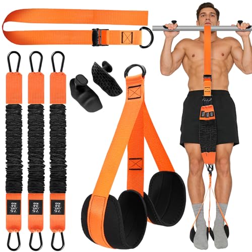 2 in 1 18PCS Heavy Resistance Bands & Assisted Pull Up Bands Combo – 300LBS/225LBS with Non-Slip Handles, Ankle Straps, Door Anchor, Adjustable Bands & Foot Pedals for Strength Training