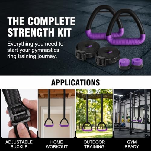 Gymnastic Rings, Gymnastic Rings Equipment, Pull-up Gymnastic Rings, Home Gymnastic Rings no-Punch bar Lanyard for Training Workouts - color: Purple