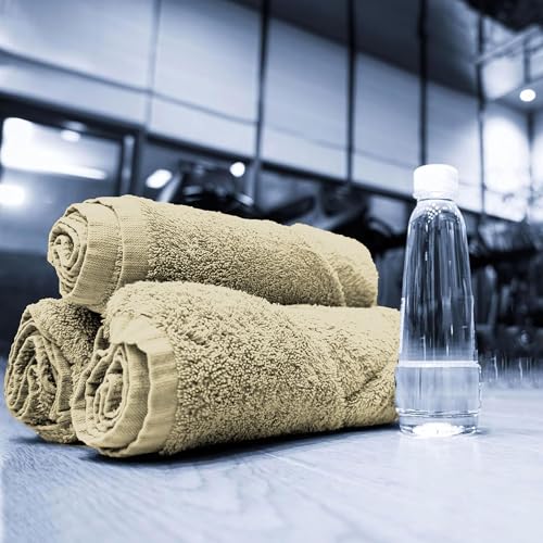 Luxury Wash Cloths Set of 12, Sand (13x13 Inches) 100% Ring Spun Cotton, Premium Feel with High Absorbancy Ideal Washcloths for Bathroom,Salon, Spa and Gym