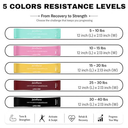 Premium Latex Free Resistance Bands for Working Out - Set of 5 + Carrying Bag | Non Latex Mini Loop Workout Bands Resistance for Women and Men | Physical Therapy, Legs Exercise and Pilates