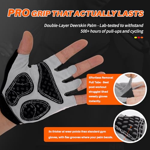 Workout Gloves for Men Women, Fingerless Weight Lifting Gloves with Genuine Suede Palm, Full Palm Protection, Enhanced Grip, Breathable Gym Gloves for Fitness Training Cycling Pull Ups