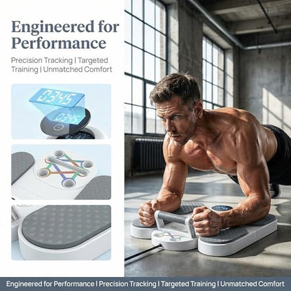 3-In-1 Multifunctional Push-Up Board & Resistance Band Trainer with Thickened Elbow Pads, Non-Slip, Pushup Handles, & Reps Time Monitoring, Portable Foldable Home Gym Fitness Equipment - color: White