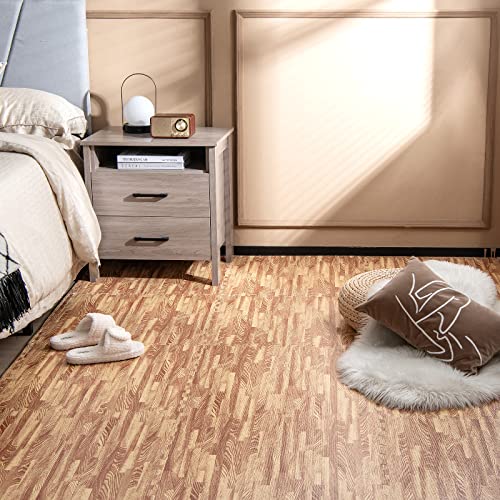 Giantex 100 Sq. Ft Wood Grain Floor Tiles Foam Mat, 25 PCS 24'' x 24'' Puzzle Exercise Mats with Borders, 2/5-Inch Thick Protective Flooring EVA Interlocking Foam Floor Tiles for Playroom Apartment