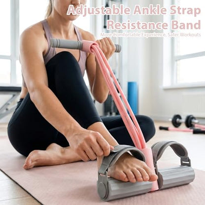Adjustable Ankle Strap Resistance Band with Handle,0.4-inch Diameter Thick TPE Resistance Band 40-45lbs,Suitable for All Weights & Foot Sizes, Full-Body Workout