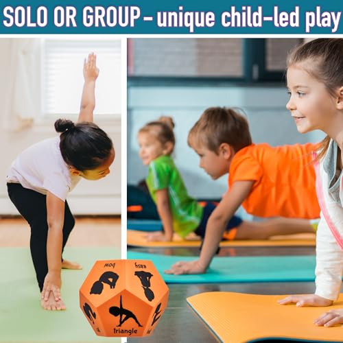 Yoga Dice - Yoga for Kids, Pose and Play Peaceful Kids Stretching Gymnastics Games and PE Equipment for Elementary School, Kindergarten, and Preschool, 12-Sided Foam Large Dice for Children