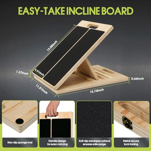 Calf Stretching Slant Board, 5 Adjustable Angles Wooden 350 LBS Non-Slip Portable Therapy Foot Stretcher with Training Poster, Relief Plantar Fasciitis, Achilles, Leg Heel Ankle Pain