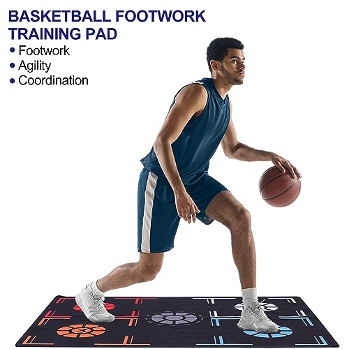Patikil Basketball Training Mat - Rubber Basketball Footstep Pad Non-Slip Training System with Point Reminder and Pace Ball Control Player Foot Grip - size: 105x75cm