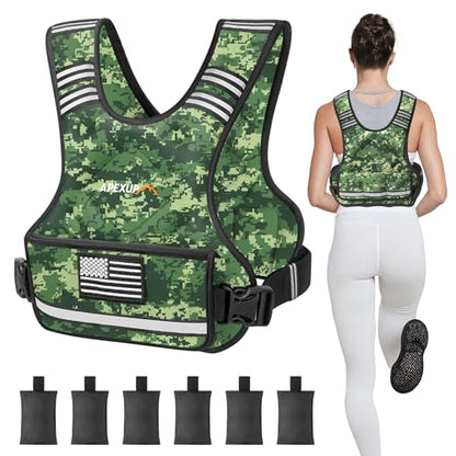 Adjustable Weighted Vest, 4-10lb/12-18lb/20-32lb Vest with 6 Ironsand Weights and Large Pocket, Weight Vest for Men Women Strength Training, Running, Walking - color: Green Digi Camo, size: 12-18lbs